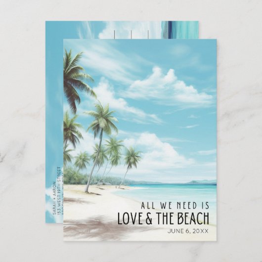 Strand Bestemming Trouwdatum Opslaan Aankondigingskaart (Voorkant / Achterkant)