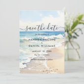Strand Bestemming Waterverf Rollende Golven Bruilo Save The Date (Staand voorkant)