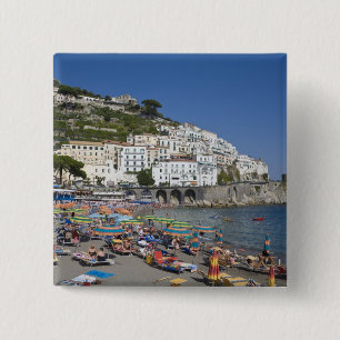 Strand bij Amalfi, Campania, Italië Vierkante Button 5,1 Cm