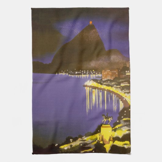  strand bij nacht in Rio de Janeiro, Brazilië Theedoek (Verticaal)