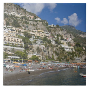 Strand bij Positano, Campania, Italië Tegeltje