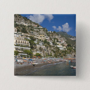 Strand bij Positano, Campania, Italië Vierkante Button 5,1 Cm