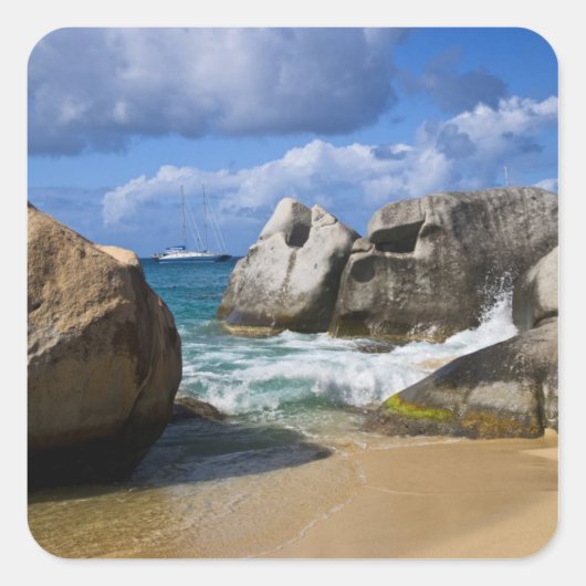 Strand bij Virgin Gorda, Britse Maagden Vierkante Sticker (Voorkant)