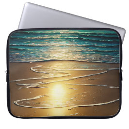 strand bij zonsondergang laptop sleeve