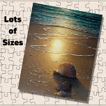 strand bij zonsondergang met schalen legpuzzel<br><div class="desc">Koers bij Sunset met Shells - zie dit ontwerp op andere producten in mijn winkel</div>