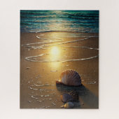 strand bij zonsondergang met schalen legpuzzel (Verticaal)