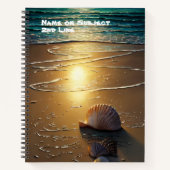 strand bij zonsondergang met schalen notitieboek (Voorkant)