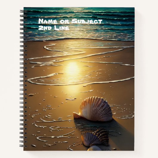 strand bij zonsondergang met schalen notitieboek (Voorkant)