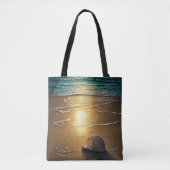 strand bij zonsondergang met schalen tote bag (Voorkant)