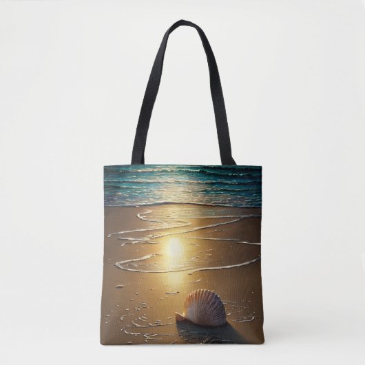 strand bij zonsondergang met schalen tote bag (Voorkant)