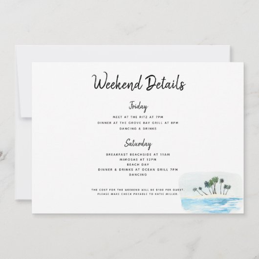 Strand Bikini Bachelorette Routebeschrijving Kaart (Achterkant)