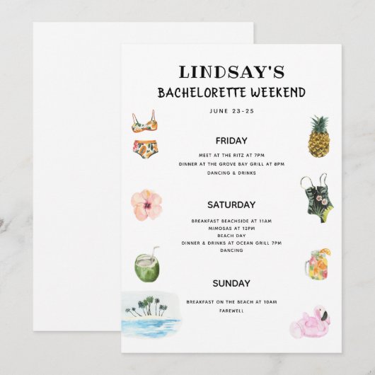 Strand Bikini Bachelorette Routebeschrijving Kaart (Voorkant / Achterkant)