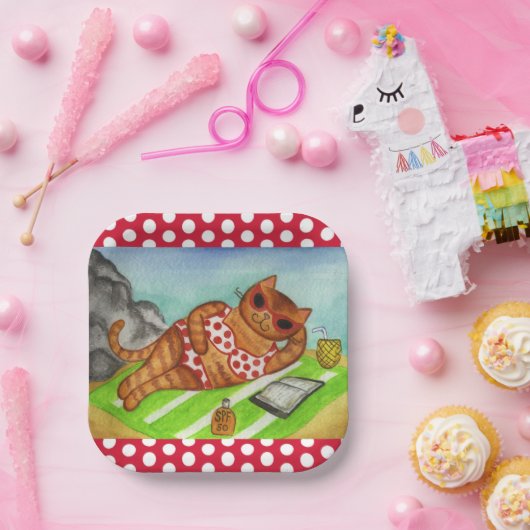 Strand Bikini Kat Papier Borden Papieren Bordje (Feest)