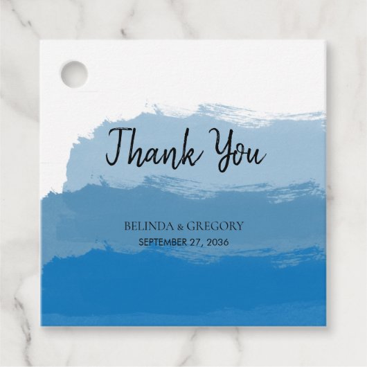 Strand Blauw Aquarel Trouwcadeau Bedankjes Labels (Voorkant)