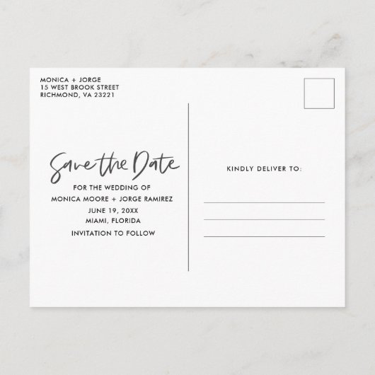 Strand Blauw Drie Boog Foto Bruiloft Save the Date Aankondigingskaart (Achterkant)