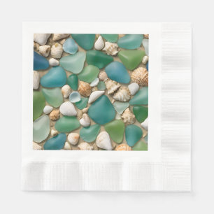 Strand Blauw en Groen Zeeglas en Schelpen Servet