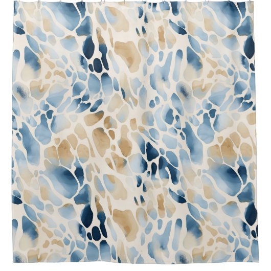 Strand Blauw en Tan Wave Patroon Douchegordijn (Voorkant)