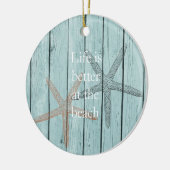 Strand Blauw Faux Hout Zeester Keramisch Ornament (Links)