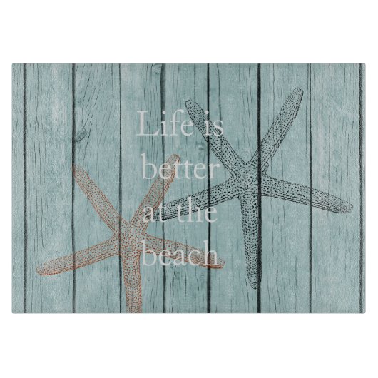 Strand Blauw Faux Hout Zeester Snijplank (Voorkant)