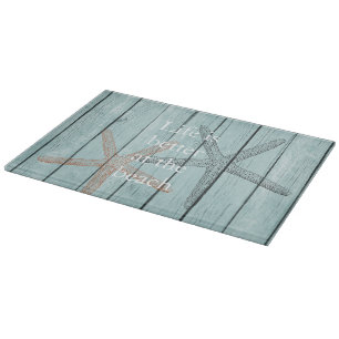 Strand Blauw Faux Hout Zeester Snijplank
