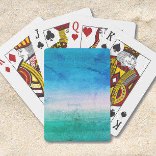Strand Blauw Groen Vervuild Waterverf Pokerkaarten