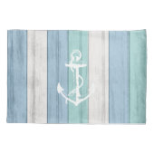 Strand Blauw Hout Nautische Strepen & Anker Kussensloop (Achterkant-Links)