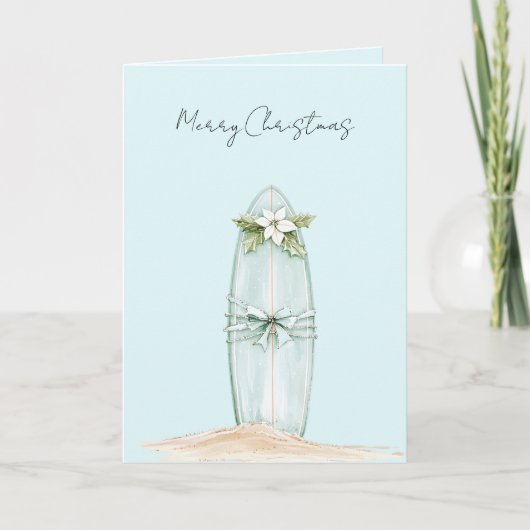 Strand Blauw Kust Surfplank Kerstmis Kaart (Voorkant)