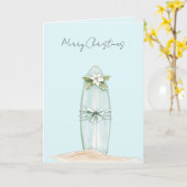 Strand Blauw Kust Surfplank Kerstmis Kaart (Gele Bloem)