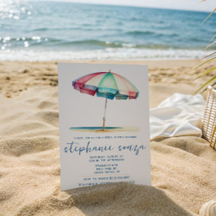 Strand, Blauw, Rood, Turquoise Parasol, Bruidsfees Kaart