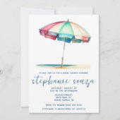 Strand, Blauw, Rood, Turquoise Parasol, Bruidsfees Kaart (Voorkant)