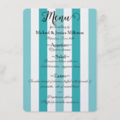 Strand Blauw Turquoise Strepen Bruiloft Menu (Voorkant)