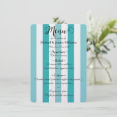Strand Blauw Turquoise Strepen Bruiloft Menu (Staand voorkant)