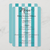 Strand Blauw Turquoise Strepen Bruiloft Menu (Voorkant / Achterkant)