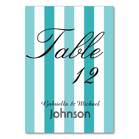Strand Blauw Turquoise Strepen Tafelnummer (Voorkant)