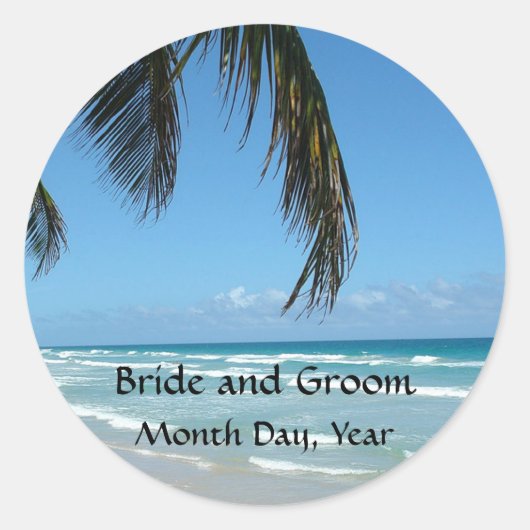 Strand - Blauw Water en Wit Zand Ronde Sticker (Voorkant)