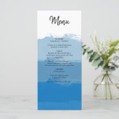Strand Blauw Waterverf Bruiloft Menu (Staand voorkant)