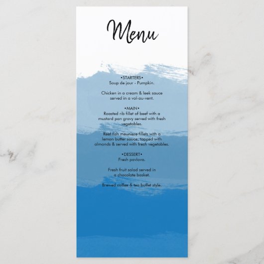 Strand Blauw Waterverf Bruiloft Menu (Voorkant)