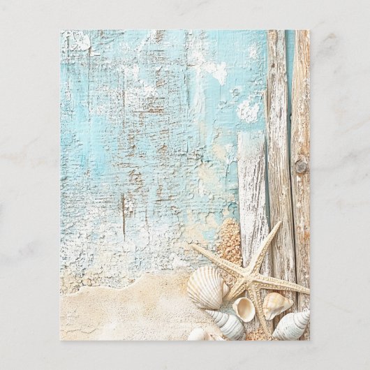 Strand blauw zand zeester hout bruiloft uitnodigin (Achterkant)