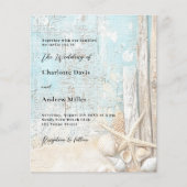 Strand blauw zand zeester hout bruiloft uitnodigin (Voorkant)