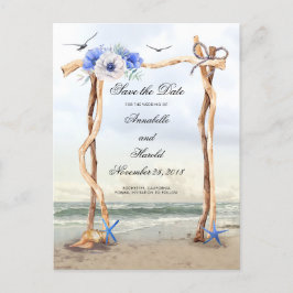 Strand Blauwe Bloemen Bewaar de Datum Aankondigingskaart