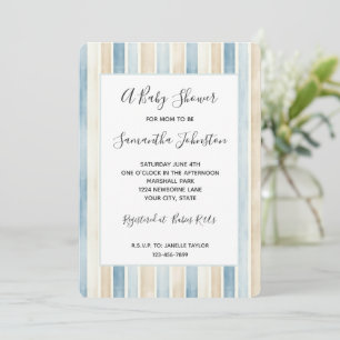 Strand Blauwe Crème Beige Strepen Baby Shower Kaart