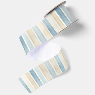 Strand Blauwe Crème Beige Strepen Verjaardag Satijnen Lint