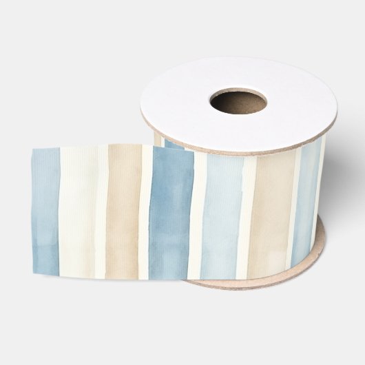 Strand Blauwe Crème Strepen Bruiloft Grosgrain Lint (Spoel)