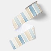 Strand Blauwe Crème Strepen Bruiloft Grosgrain Lint (Achterkant)