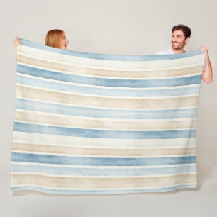 Strand Blauwe Crème Strepen Fleece Deken