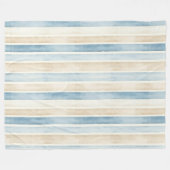 Strand Blauwe Crème Strepen Fleece Deken (Voorkant (Horizontaal))