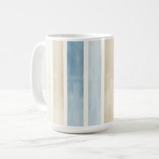 Strand Blauwe Crème Strepen Koffiemok (Voorkant links)