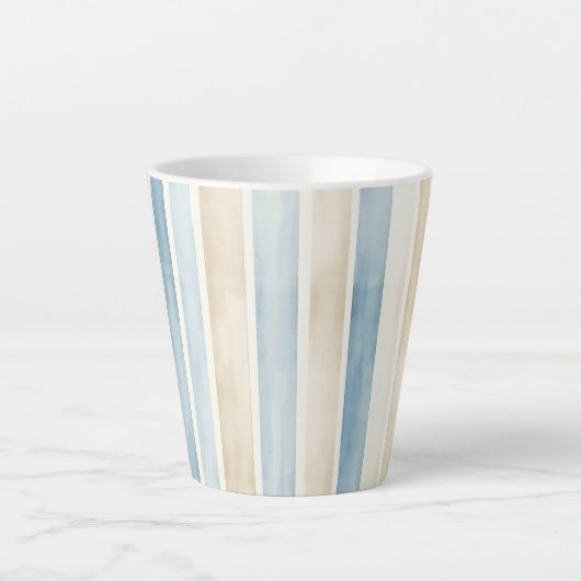 Strand Blauwe Crème Strepen Latte Mok (Voorkant)