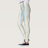 Strand Blauwe Crème Strepen Leggings (Links)