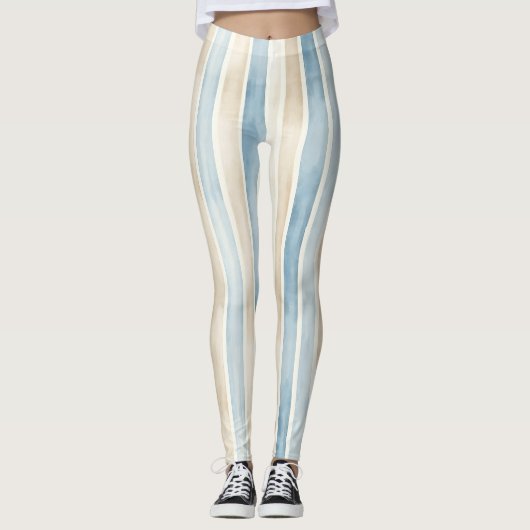 Strand Blauwe Crème Strepen Leggings (Voorkant)